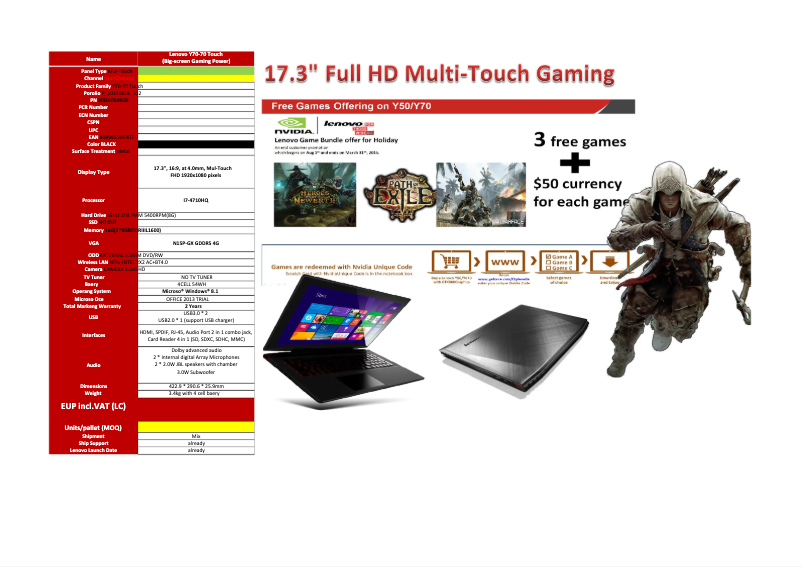 Page n°1 - Manuel utilisateur Lenovo IdeaPad Y70-70 Touch