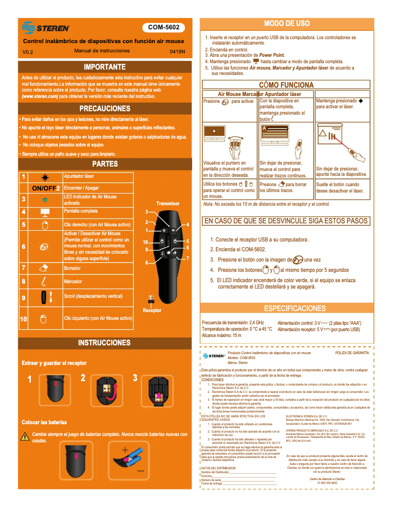 Page 1 de la notice Manuel utilisateur Steren COM-5602