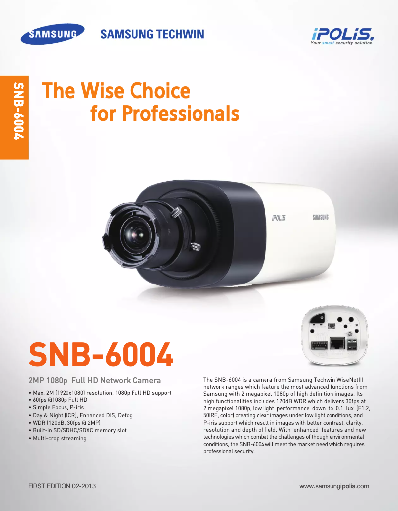 Page n°1 - Brochure Hanwha SNB-6004