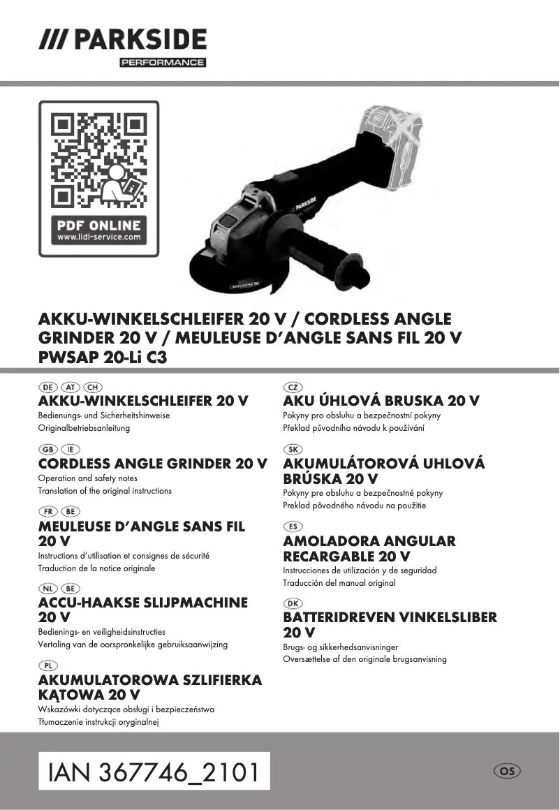 Page n°1 - Manuel utilisateur Parkside PWSAP 20-Li C3