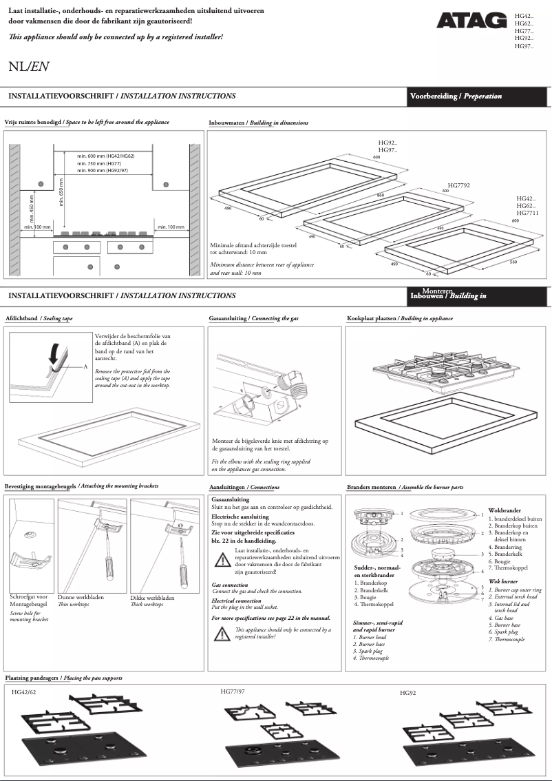 Page 1 de la notice Manuel utilisateur Atag HG6211CA