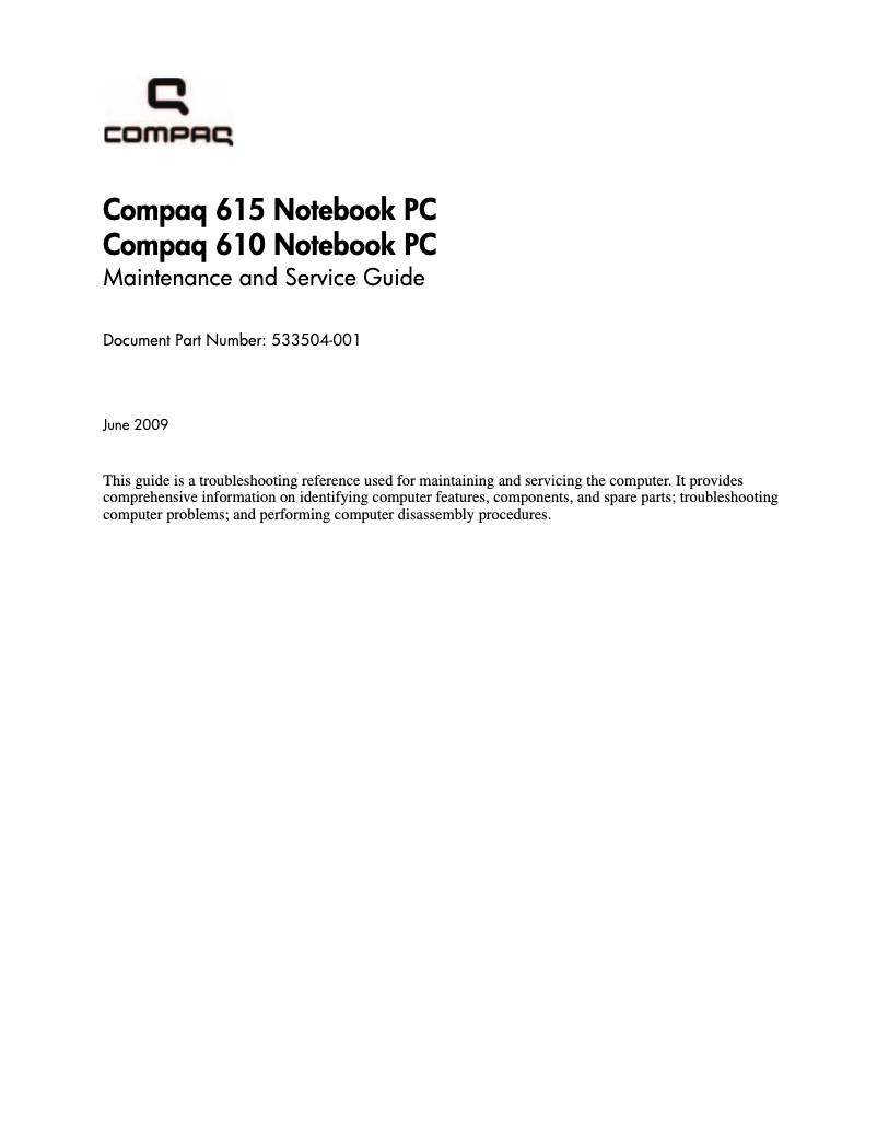 Page n°1 - Manuel utilisateur HP Compaq 610