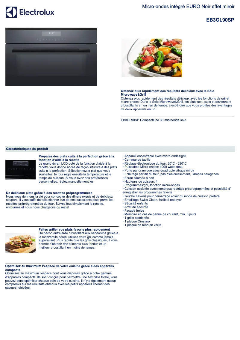 Page n°1 - Fiche technique Electrolux EB3GL90SP
