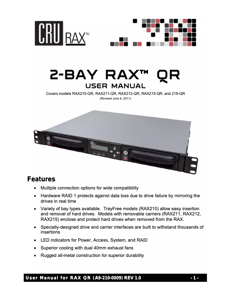 Image de la première page du manuel de l'appareil RAX210-QR