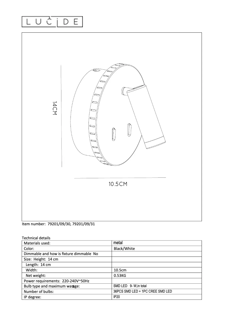 Page 1 de la notice Manuel utilisateur Lucide Bentjer