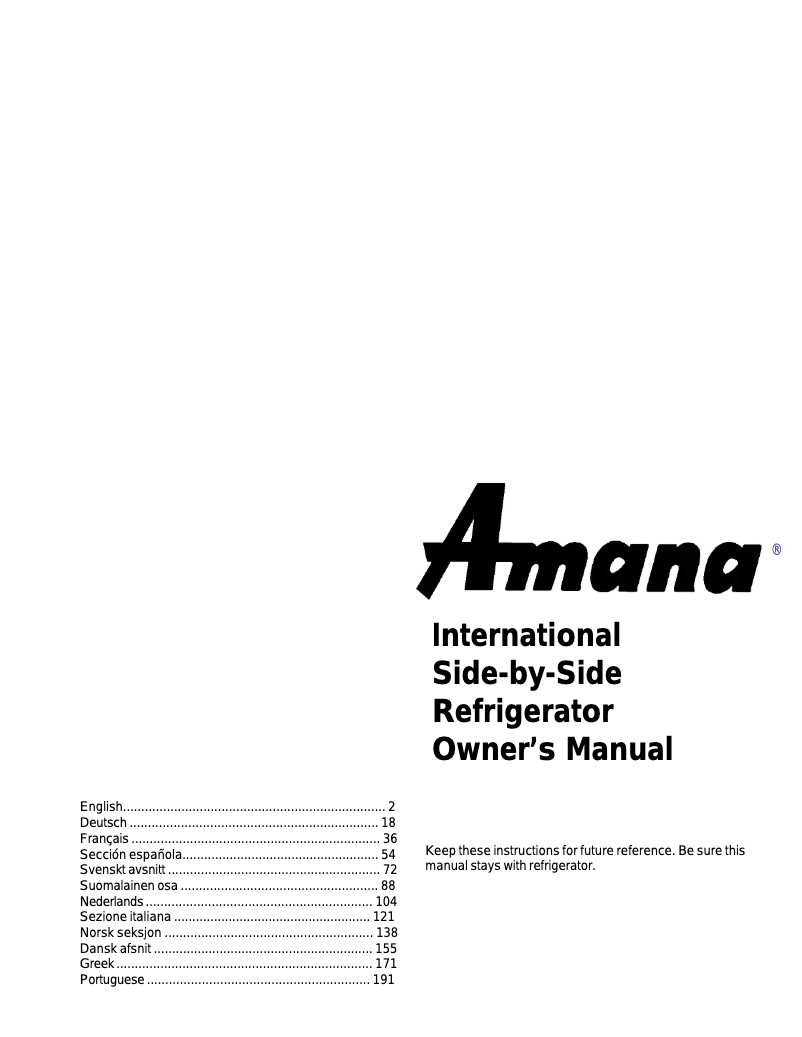 Page n°1 - Manuel utilisateur Amana SXD524VE
