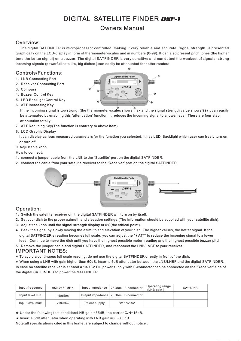 Page 1 de la notice Manuel utilisateur Edision Digital Satellite Finder DSF-1