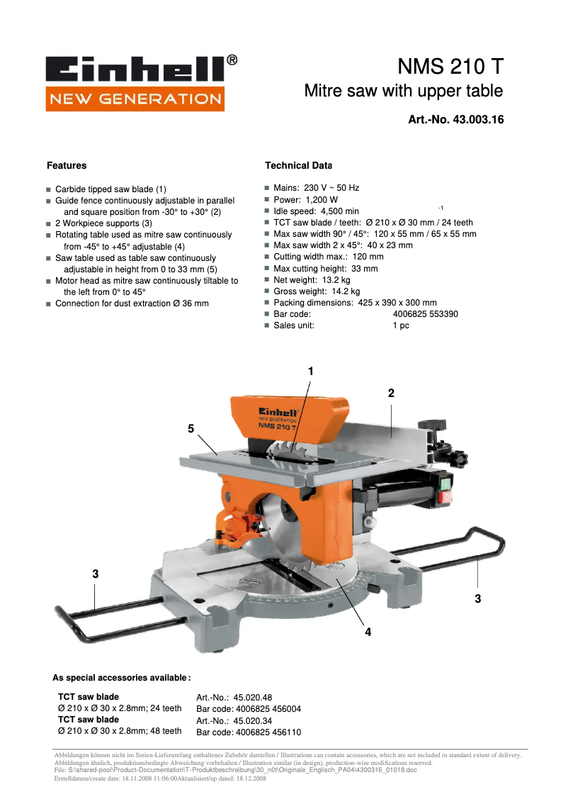 Page n°1 - Manuel utilisateur Einhell NMS 210 T