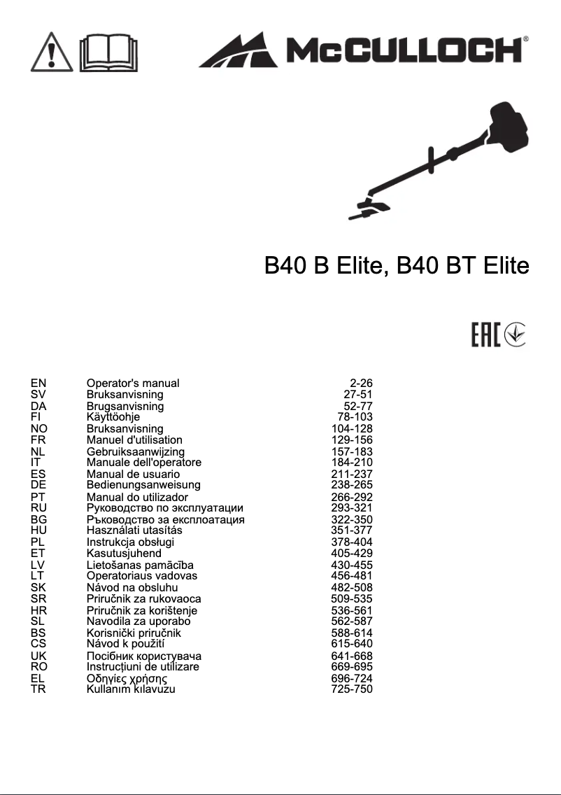 Page 1 de la notice Manuel utilisateur McCulloch CS 340