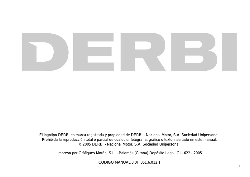 Page 1 de la notice Manuel utilisateur Derbi Senda DRD X-Treme 50 SM