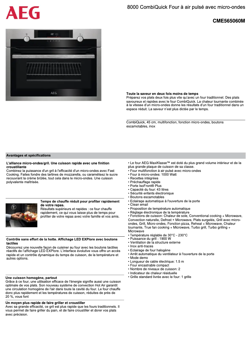 Page 1 de la notice Fiche technique AEG CME565060M