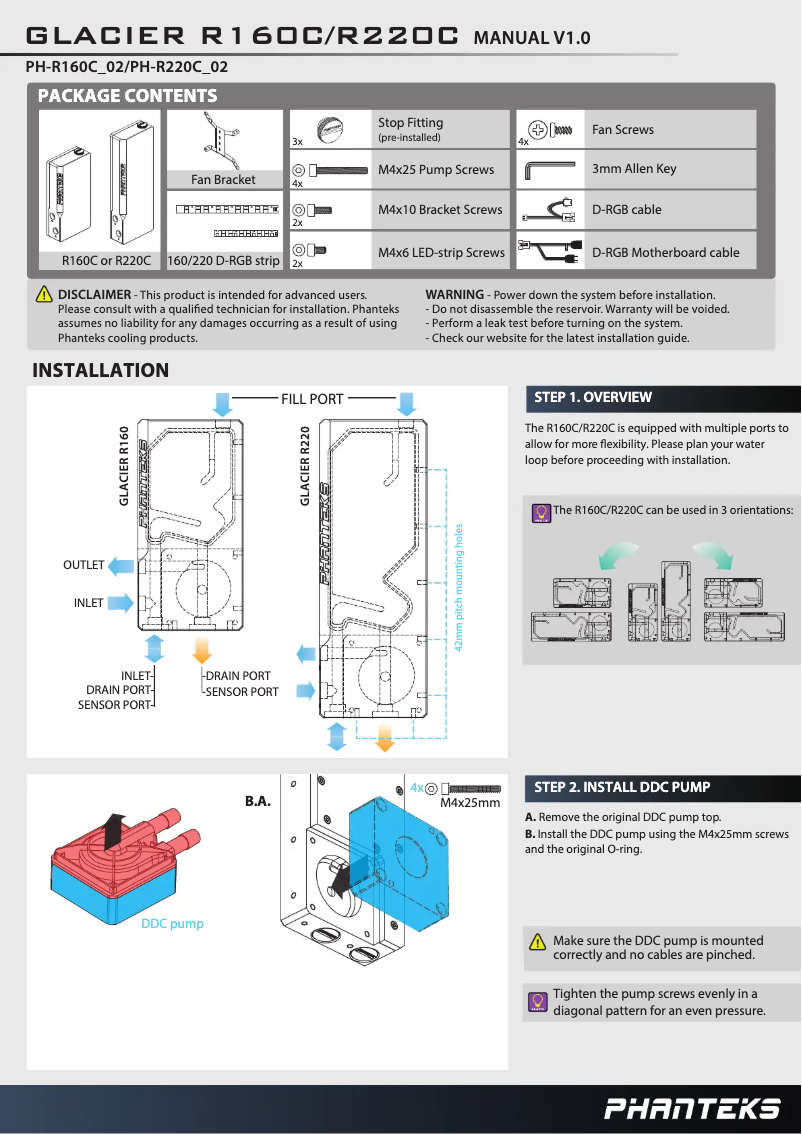 Page n°1 - Manuel utilisateur Phanteks Glacier R160C