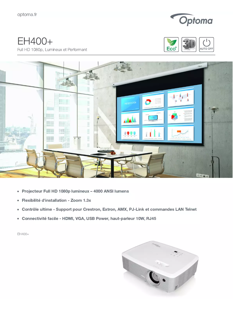 Page 1 de la notice Fiche technique Optoma EH400+