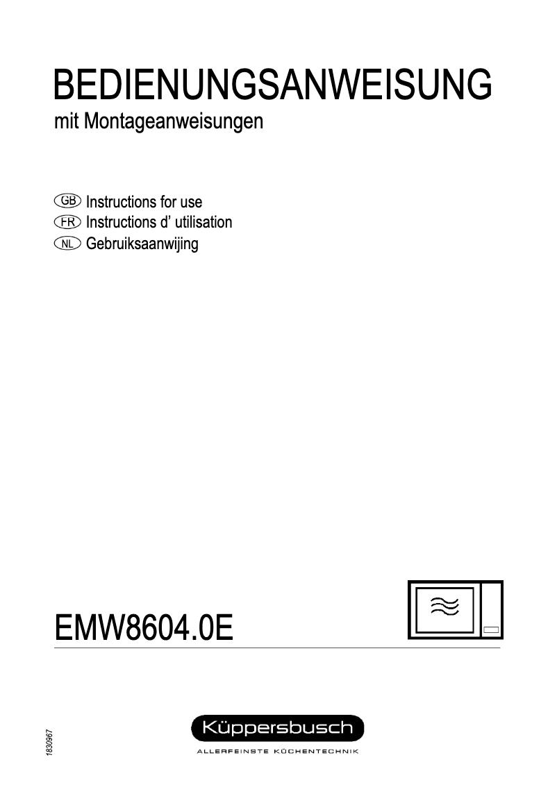 Page n°1 - Manuel utilisateur Küppersbusch EMW 8604.0 E