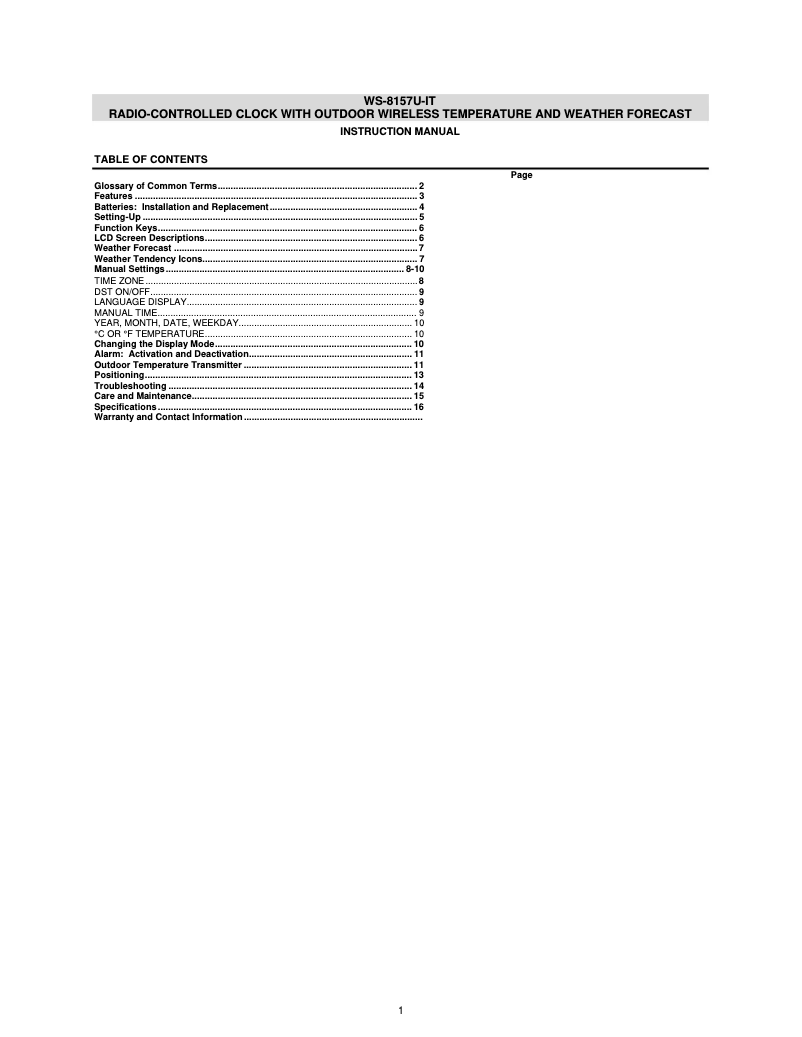 Page 1 de la notice Manuel utilisateur La Crosse Technology WS-8157U-CH-IT