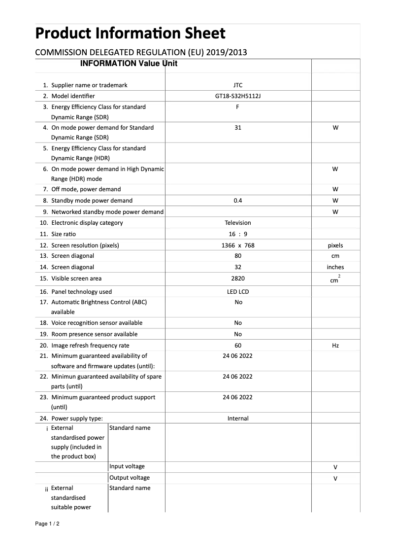 Page 1 de la notice Manuel utilisateur Jay-Tech S32H5112J