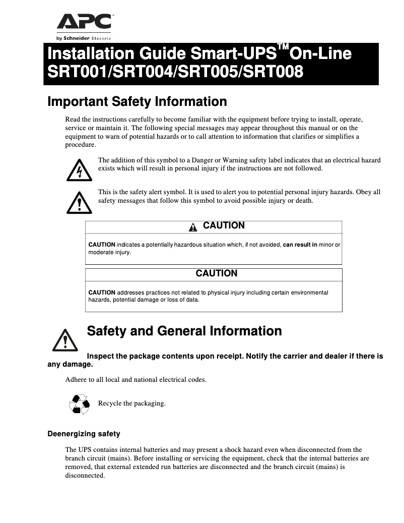 Page 1 de la notice Manuel utilisateur APC Smart-UPS SRT004