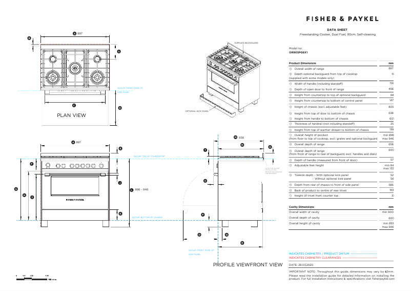 Page n°1 - Fiche technique Fisher & Paykel OR90SPG6X1