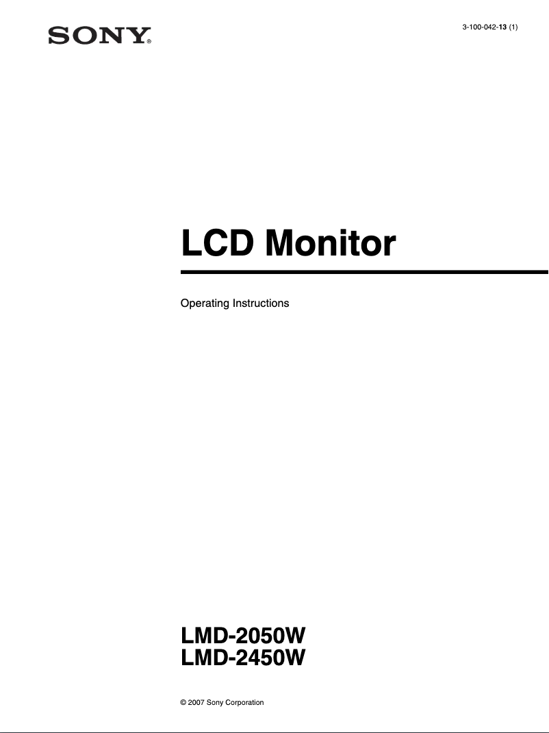 Page 1 de la notice Manuel utilisateur Sony LMD-2050W