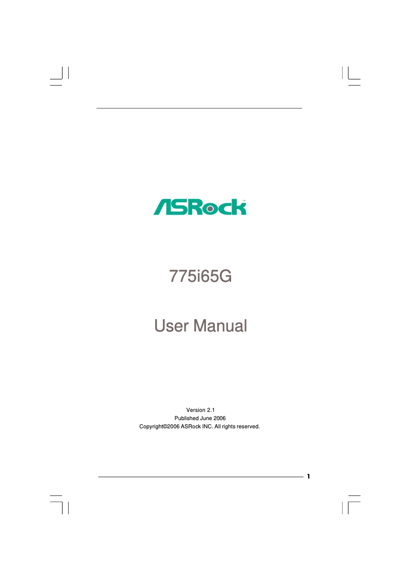 Page 1 de la notice Manuel utilisateur Asrock 775i65G R2.0