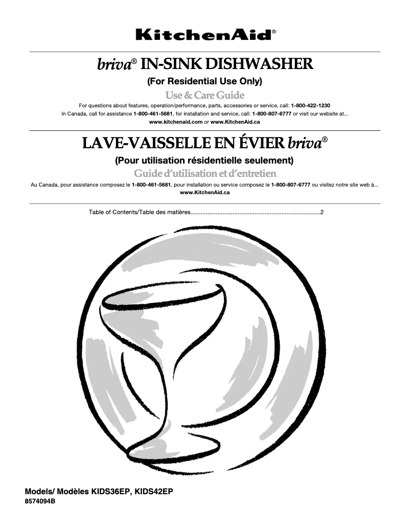 Page 1 de la notice Manuel utilisateur KitchenAid Briva KIDS36EPSS1