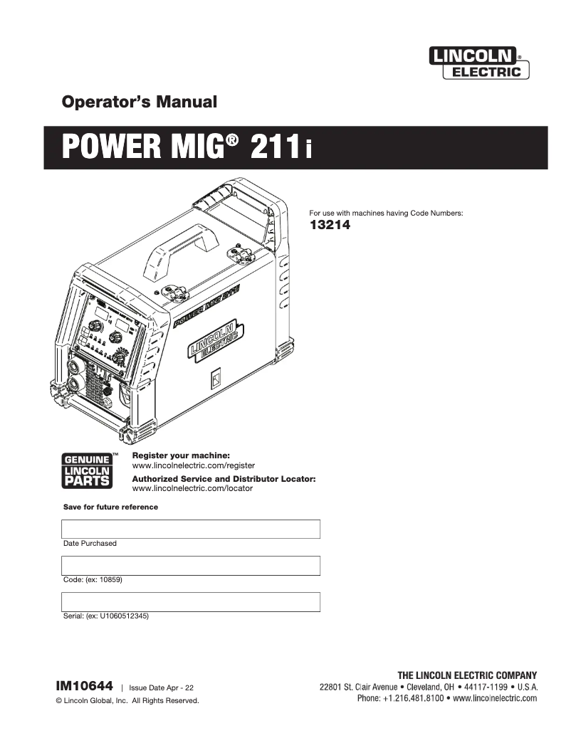 Página 1 del manual Manual de usuario Lincoln Electric POWER MIG 211i