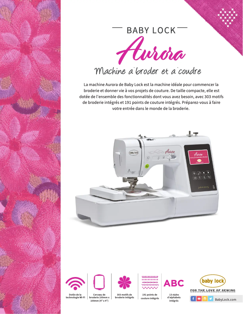 Page 1 de la notice Fiche technique Baby Lock Aurora