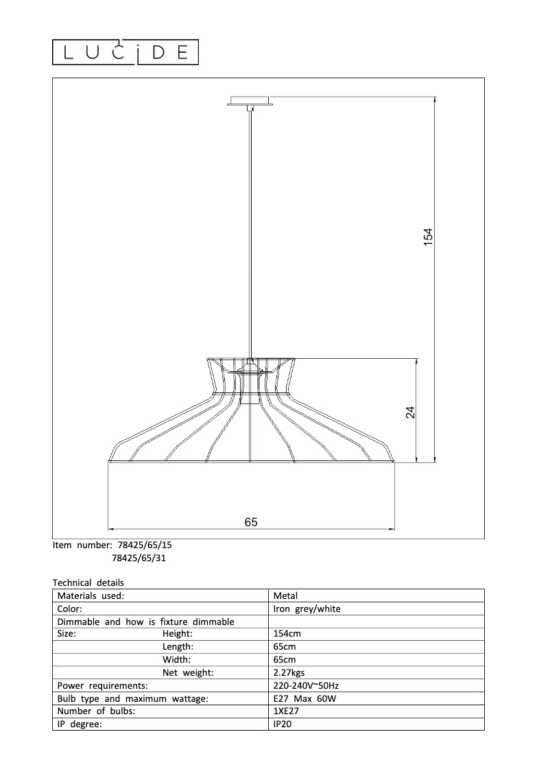 Page 1 de la notice Manuel utilisateur Lucide Hott 78425/65/15