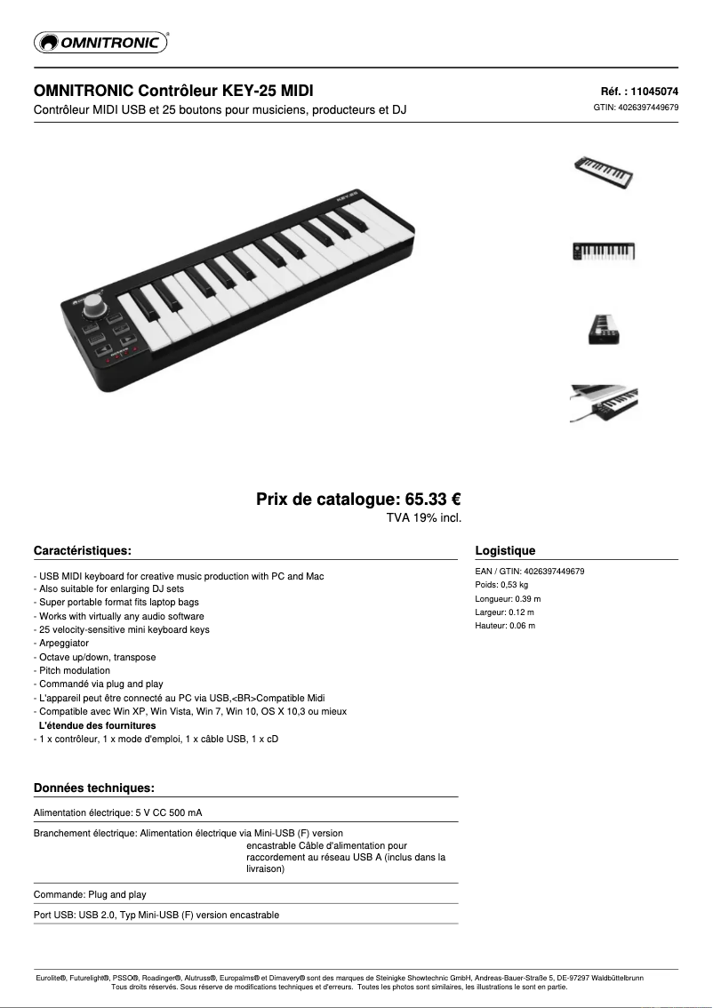 Página 1 del manual Ficha técnica Omnitronic KEY-25