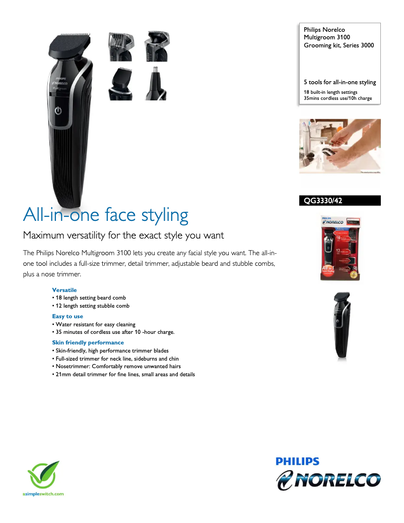 Page 1 de la notice Fiche technique Philips Series 3000 QG3330