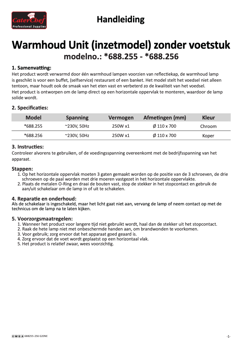 Page 1 de la notice Manuel utilisateur CaterChef 688255