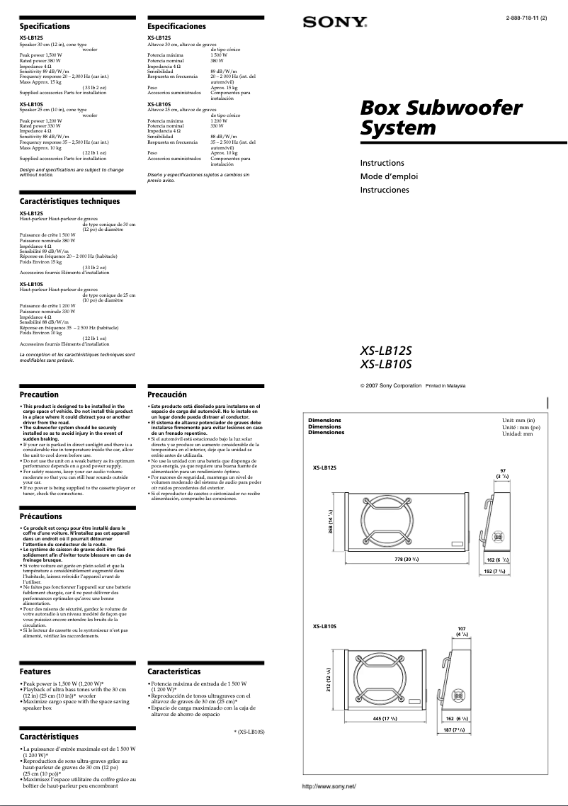 Page 1 de la notice Manuel utilisateur Sony XS-LB10S