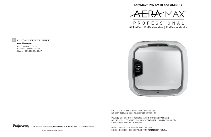 Page 1 de la notice Manuel utilisateur Fellowes AeraMax Professional 3