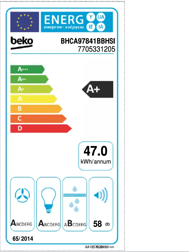 Page 1 de la notice Label énergétique Beko BHCA97841BBHSI