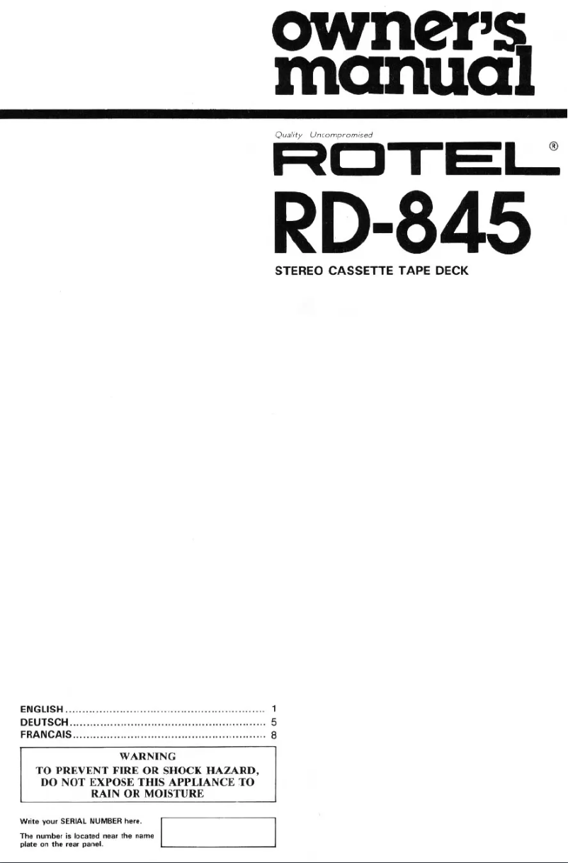 Image de la première page du manuel de l'appareil RD-845