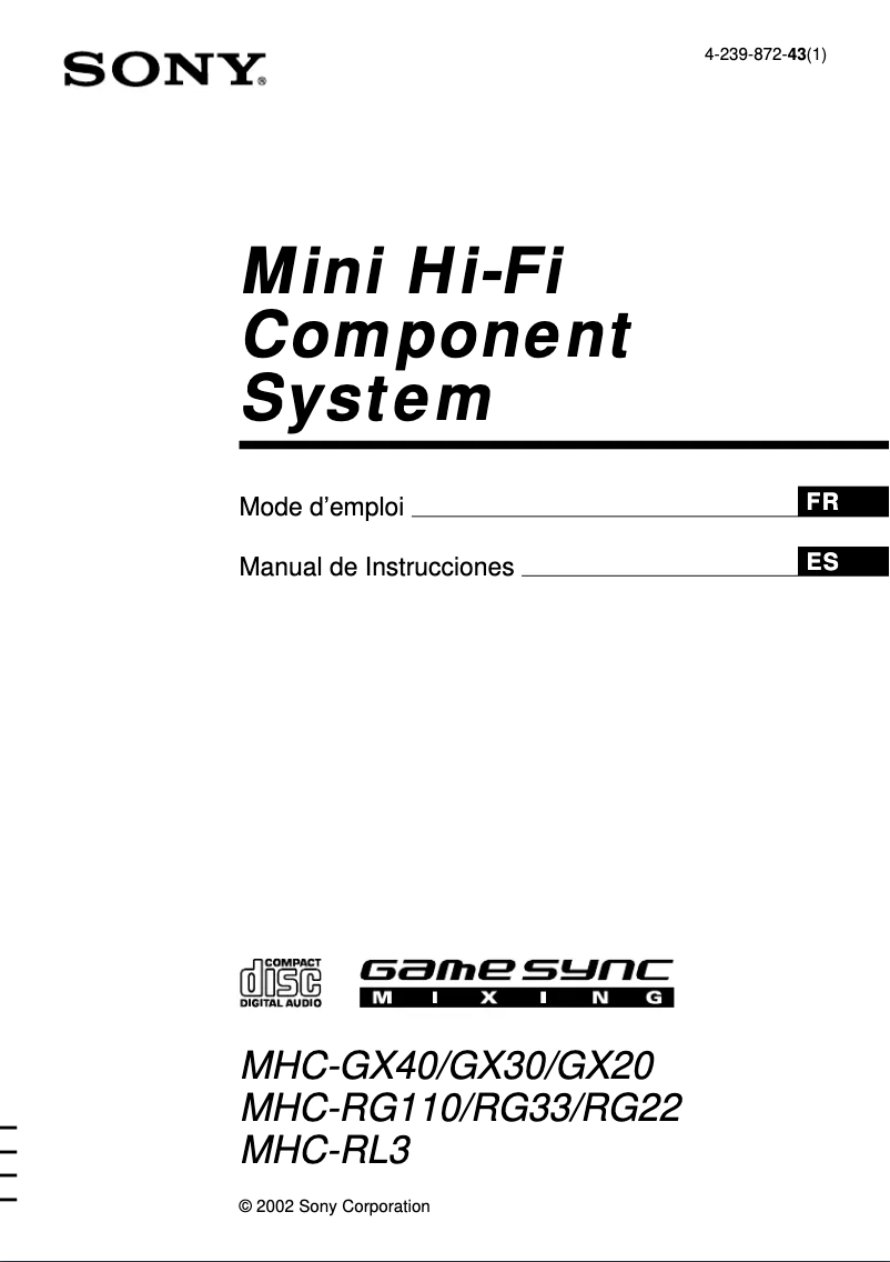 Image de la première page du manuel de l'appareil MHC-RG22
