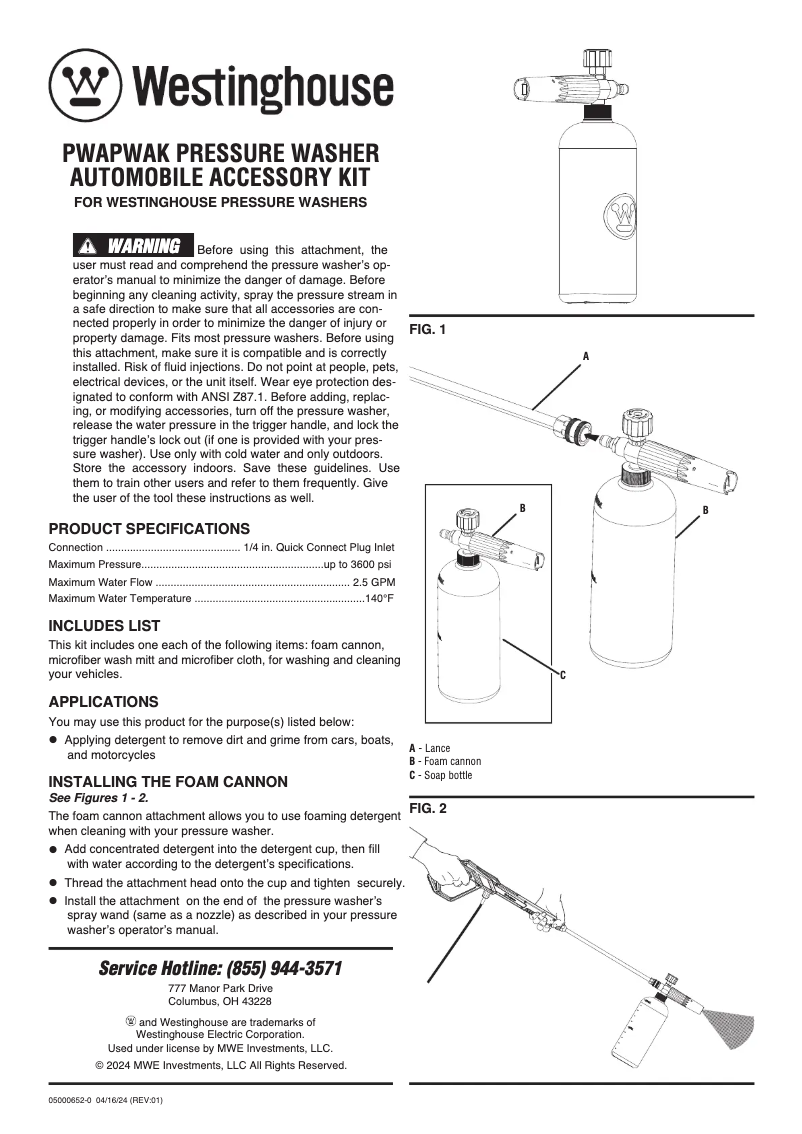 Page 1 de la notice Manuel utilisateur Westinghouse PWAPWAK