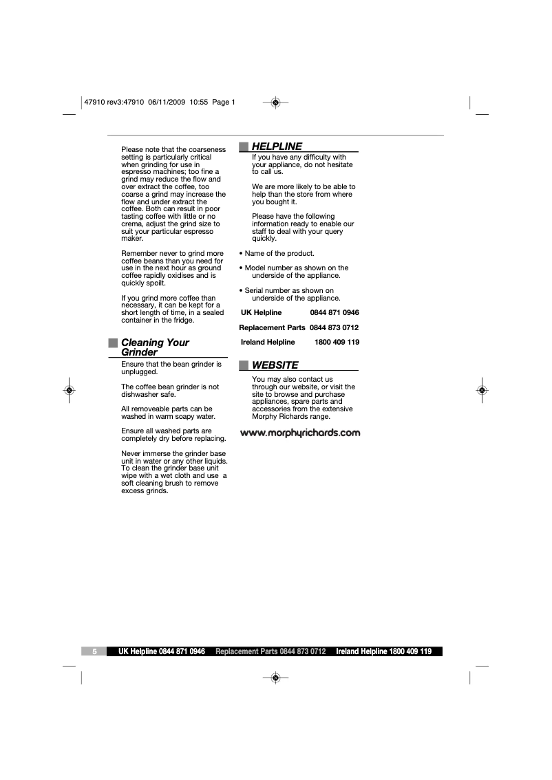 Page 1 de la notice Manuel utilisateur Morphy Richards 47910 ARC
