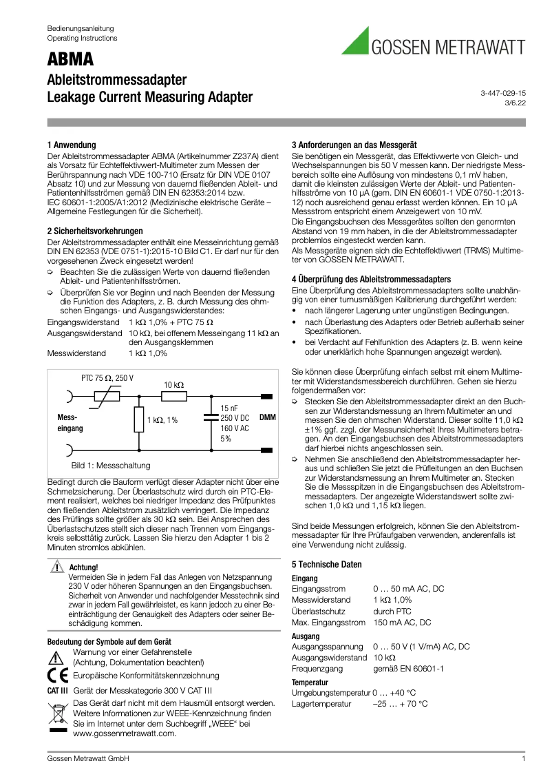 Página 1 del manual Manual de usuario Gossen Metrawatt ABMA