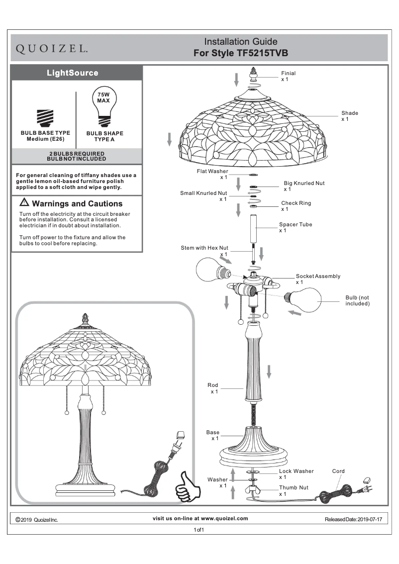 Page n°1 - Manuel utilisateur Quoizel Quinn TF5215TVB