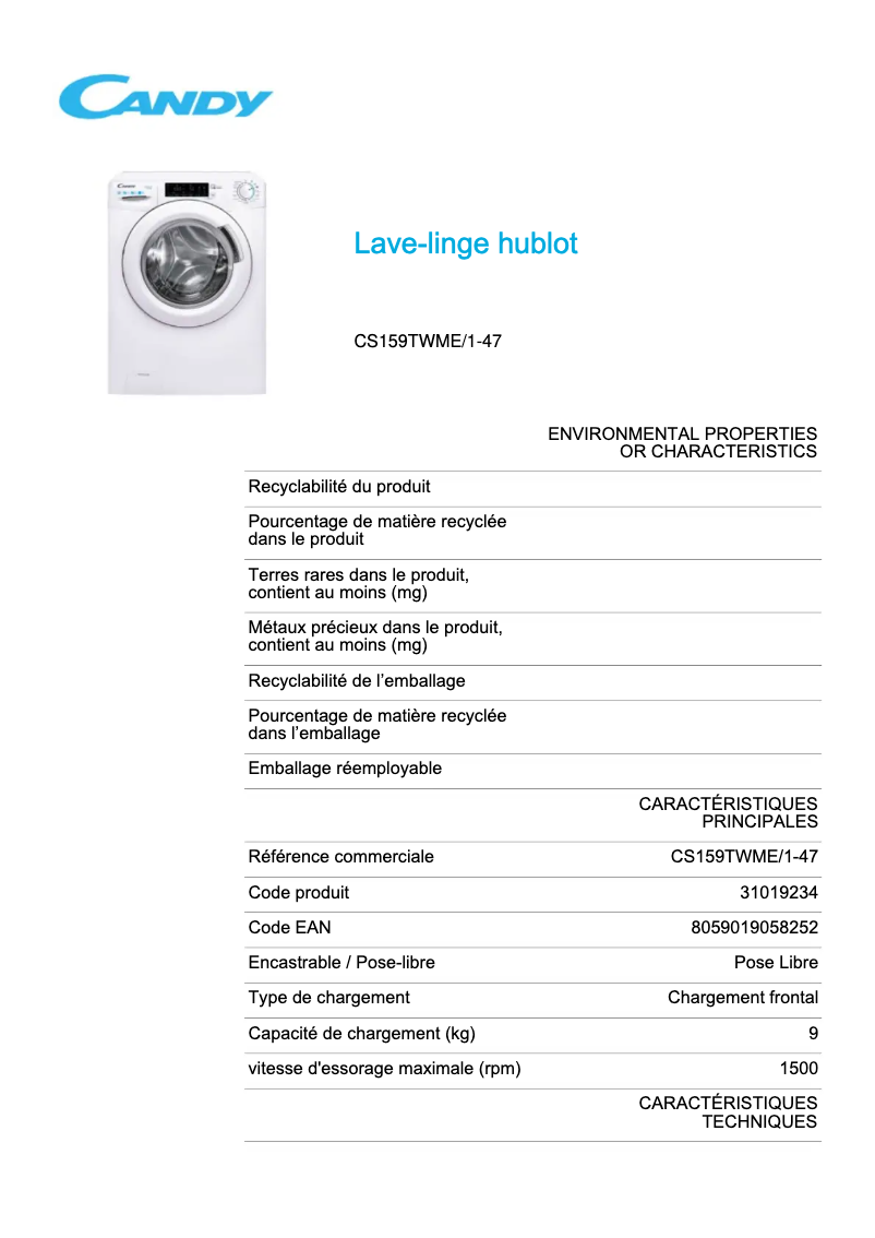 Image de la première page du manuel de l'appareil CS159TWME/1-47