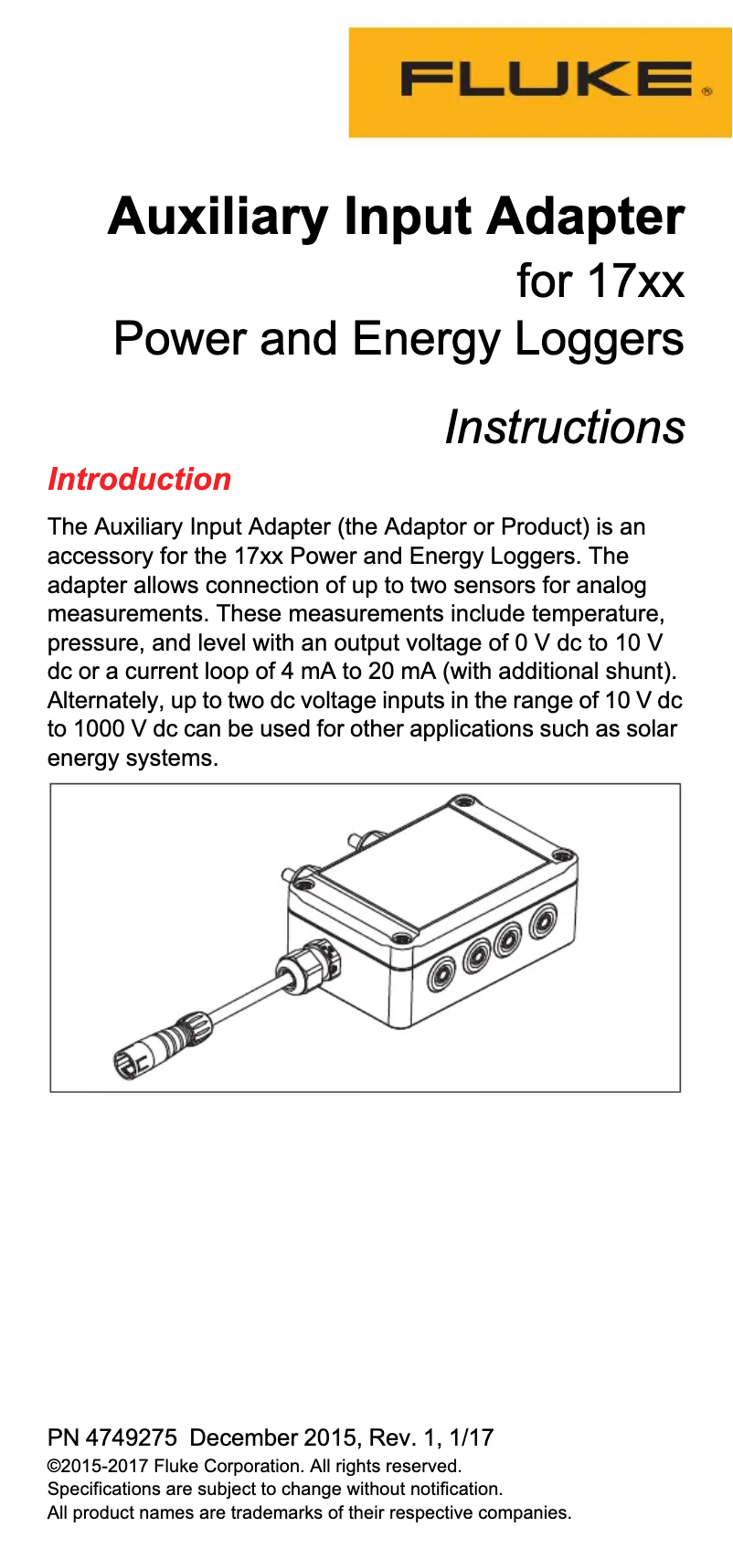 Page 1 de la notice Instructions / montage Fluke 1732