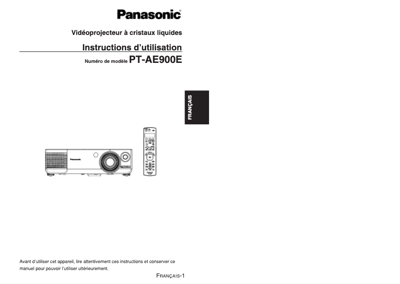 Page n°1 - Manuel utilisateur Panasonic PT-AE900E