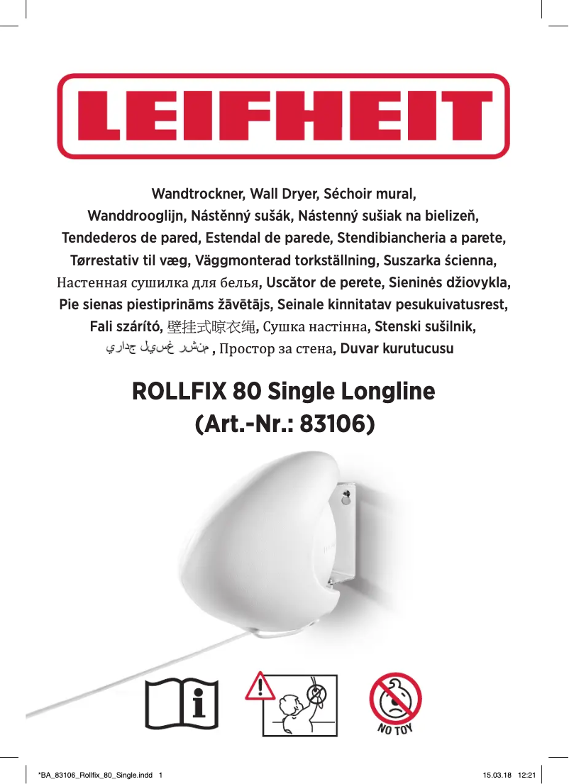 Page 1 de la notice Manuel utilisateur Leifheit Rollfix 80 Single Longline