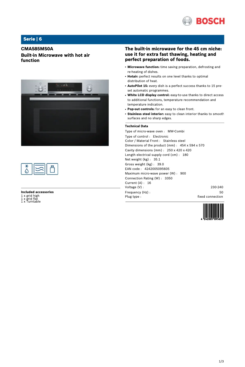 Page n°1 - Fiche technique Bosch CMA585MS0A