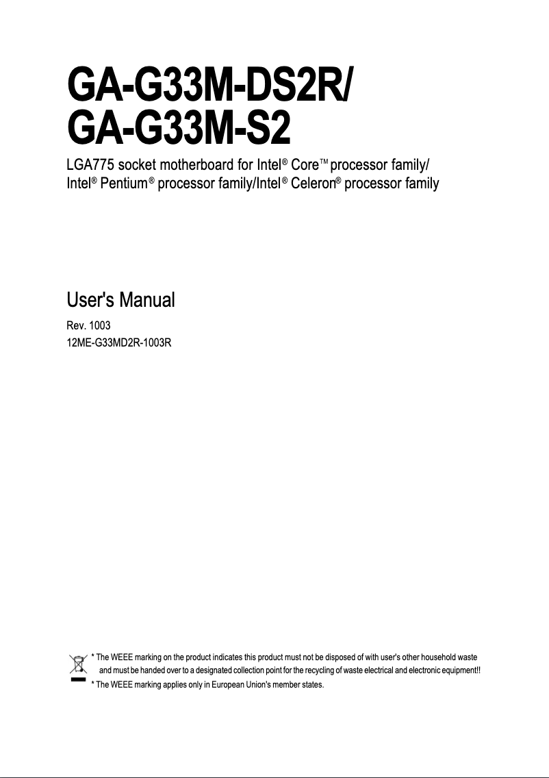 Page 1 de la notice Manuel utilisateur Gigabyte GA-G33M-DS2R