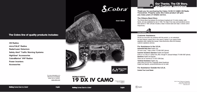 Page 1 de la notice Manuel utilisateur Cobra 19 DX IV CAMO