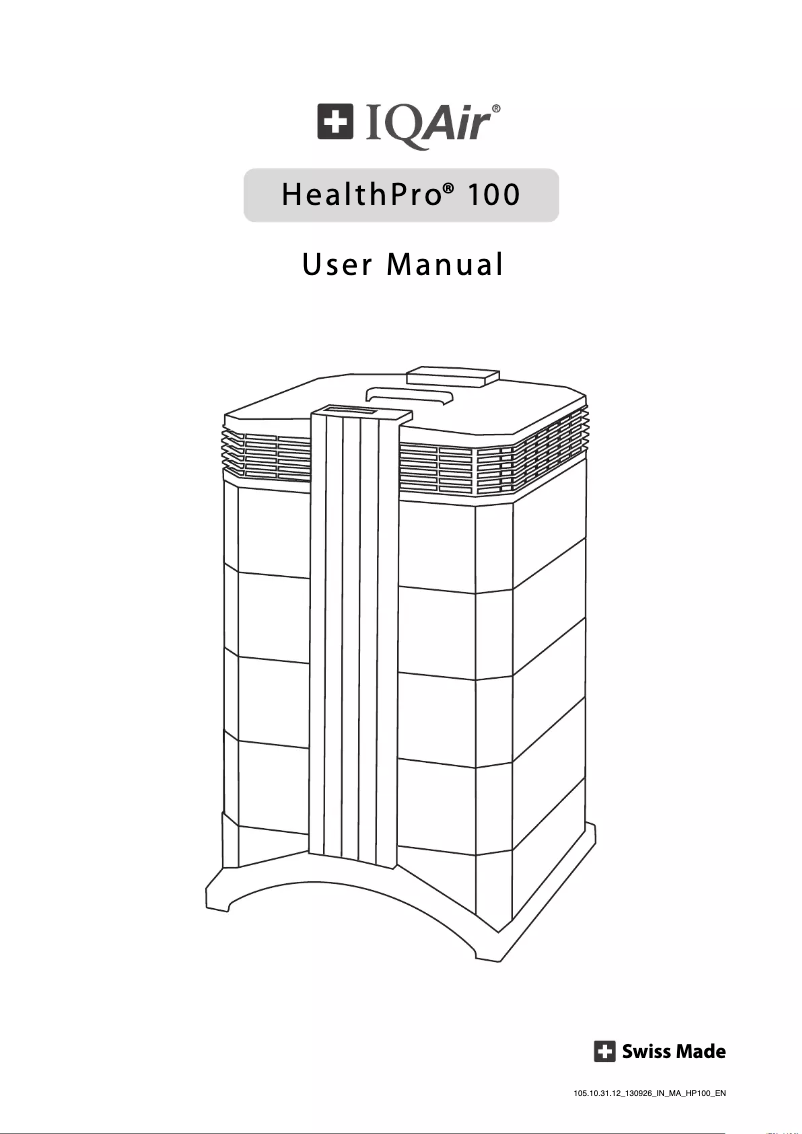 Page 1 de la notice Manuel utilisateur IQAir HealthPro 100
