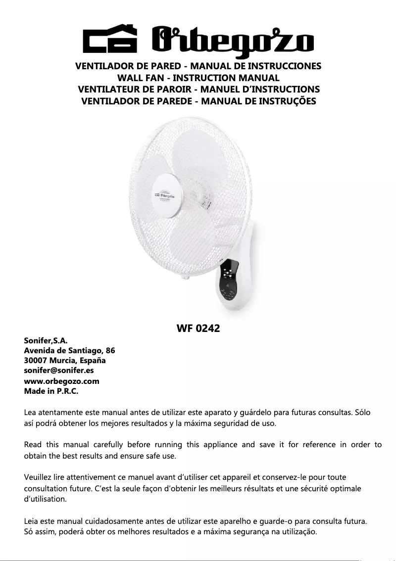 Page n°1 - Manuel utilisateur Orbegozo WF 0242