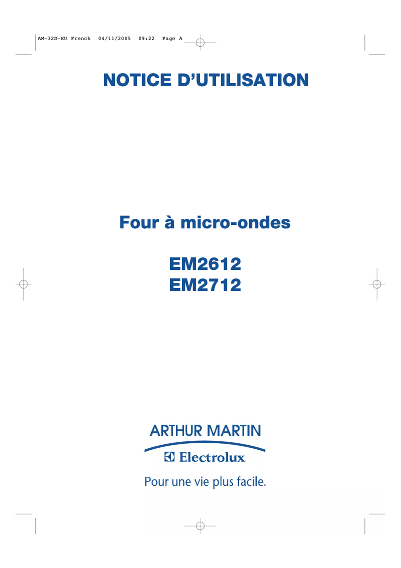 Page n°1 - Manuel utilisateur Arthur Martin-Electrolux EM2712X